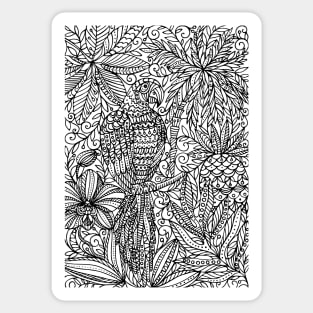 Tropical Parrot - black and white Sticker